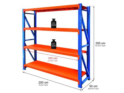 389476 regal metalowy magazynowy 4 polkowy mega m fortis light h 200 cm l 199 cm g 50 cm modul bazowy mpp000426