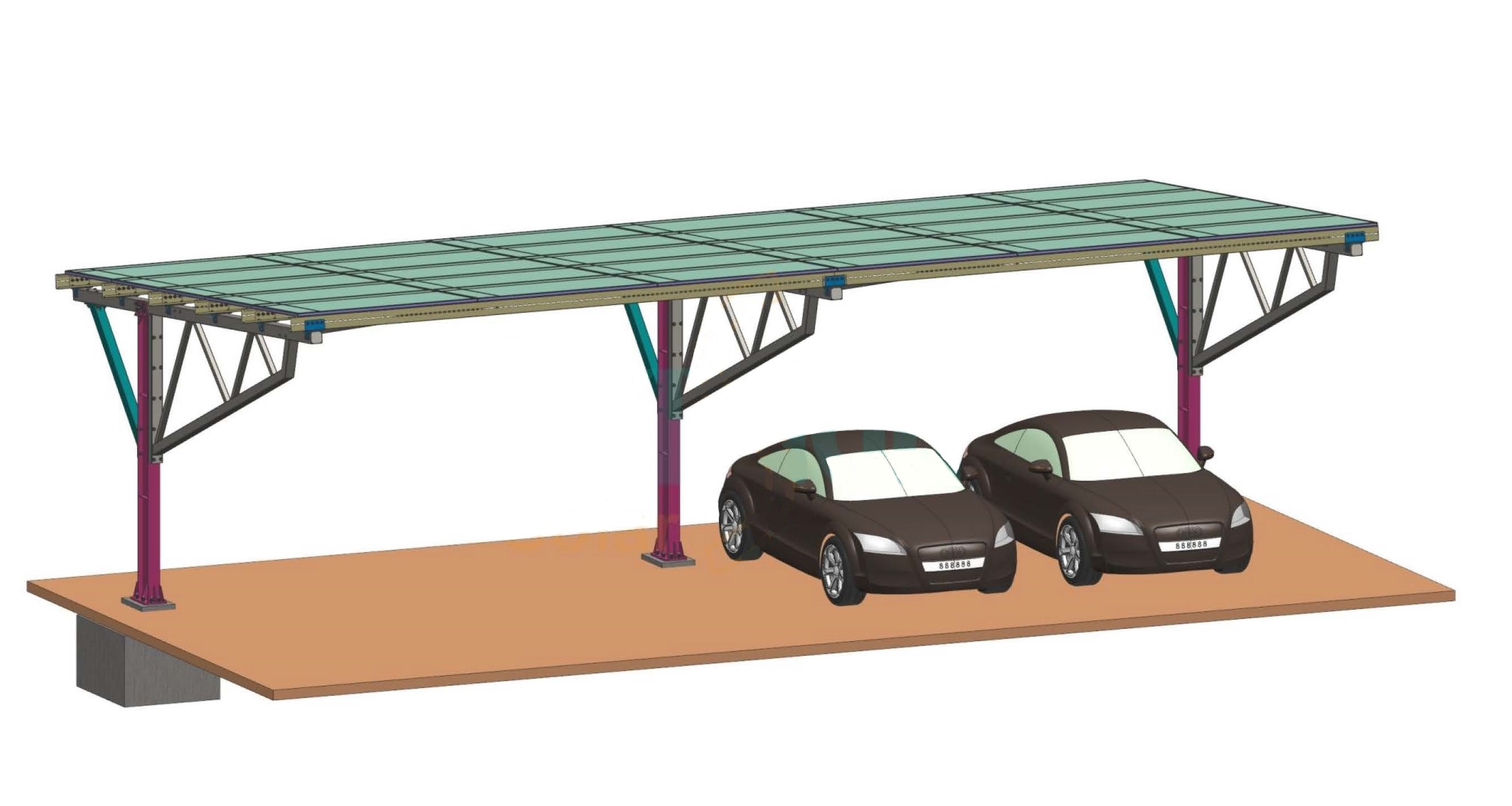 Mobler Konštrukcia na solárny/trapézový prístrešok pre autá Carport 2: Pro 18 vozidel