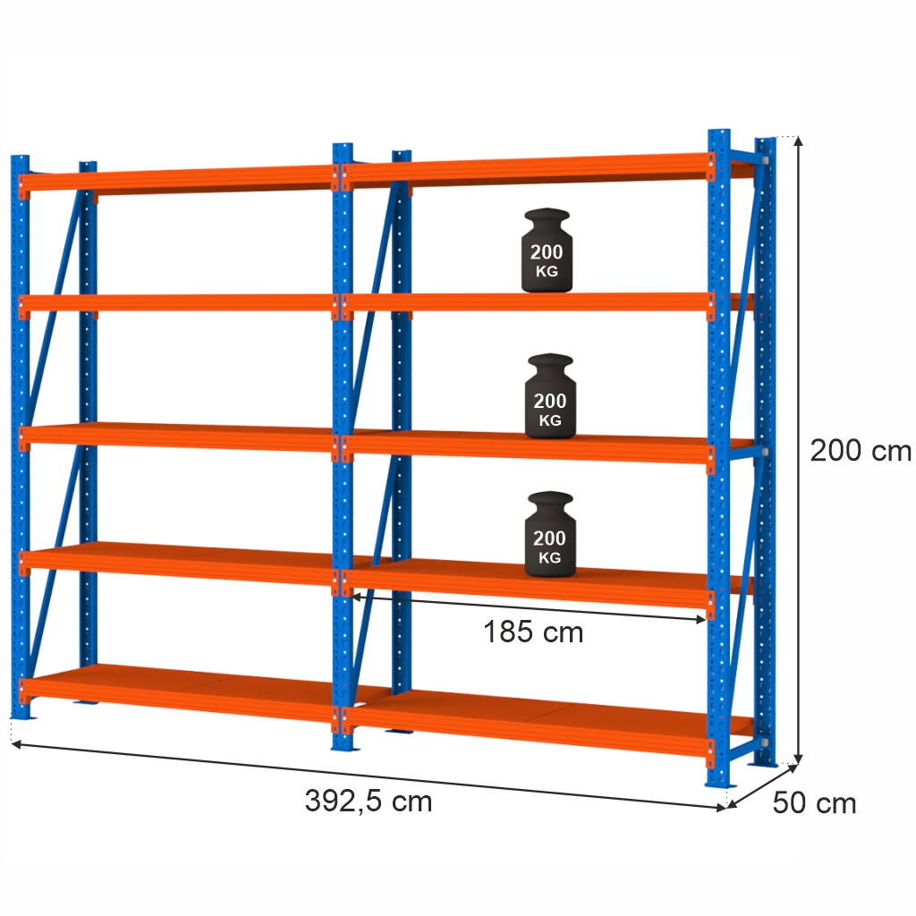 10 policový regál FORTIS LIGHT 200x392,5x50 cm (sada 2 modulov)