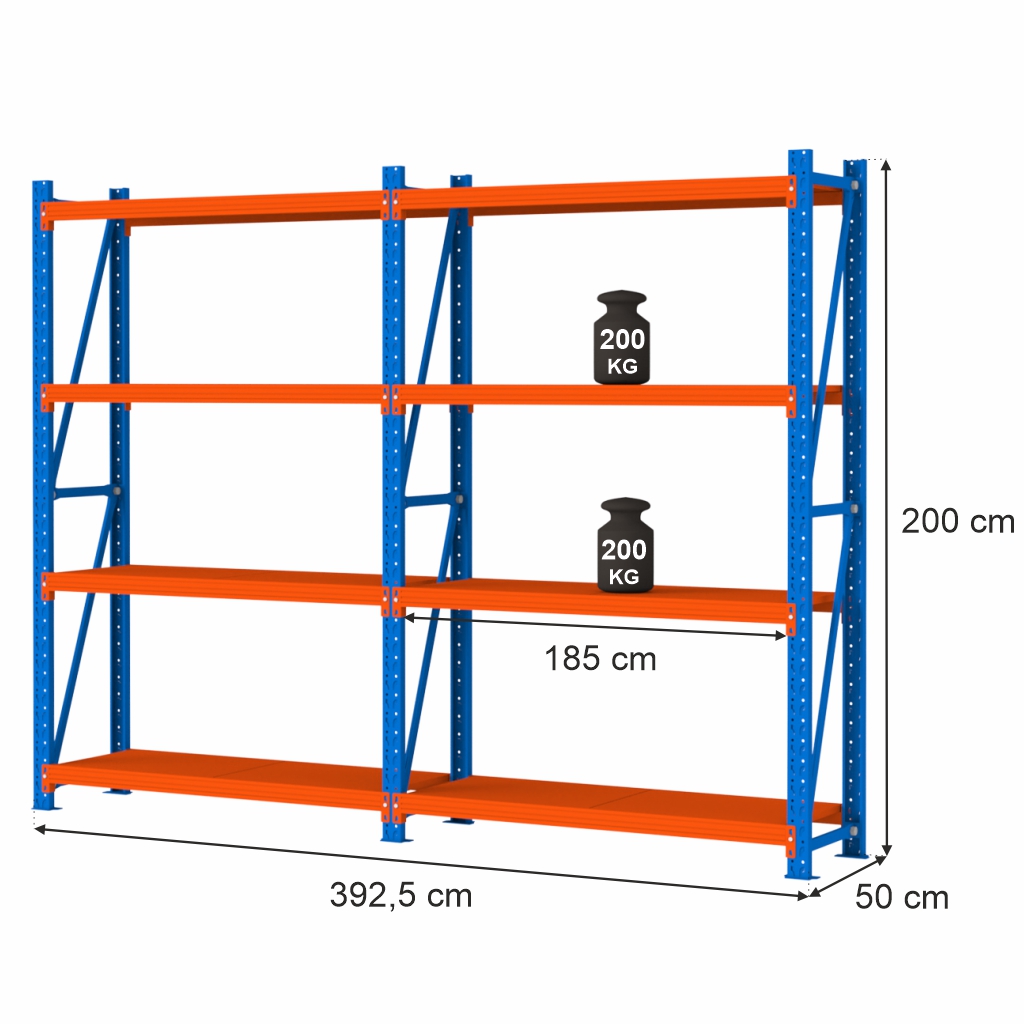 8 policový regál FORTIS LIGHT 200x392,5x50 cm (sada 2 modulov)