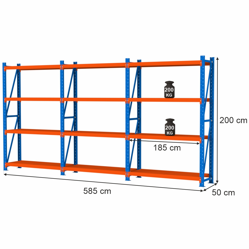 12 policový regál FORTIS LIGHT 200x585x50 cm (sada 3 modulov)