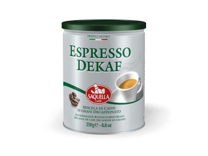 Saquella Espresso Dekaf coffee beans can 250g