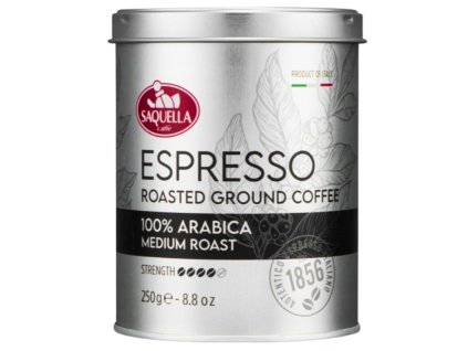 saquella espresso 100 arabica medium roast ground coffee can 250g