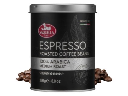 saquella espresso 100 arabica medium roast coffee beans can 250g