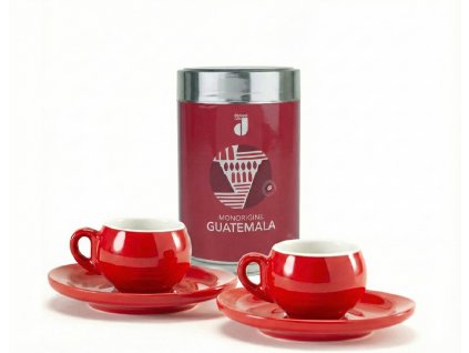 Danesi Duo Plus Set Red Guatemala Bean - Dark Coffee Bean Cassette 250 g + 2 cups and 2 saucers - red