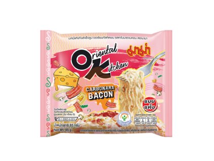 Fideos instantáneos Mama carbonara con sabor a tocino, cocina oriental, Nejkafé (cz)