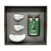 Coffret Danesi Duo Plus Café en grains vert Ruanda - Casserole foncée 250 g + 2 tasses et 2 soucoupes - blanc