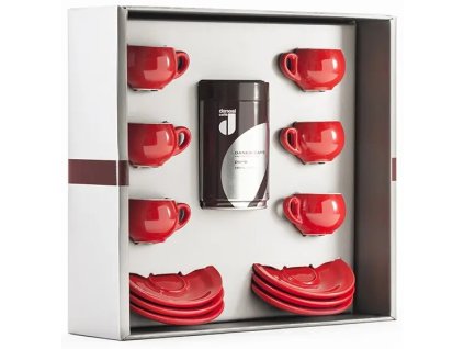 Danesi La Forma Sprint Cadeaupakket - Dark's Cassette Kava 250 g + 6 espressokopjes en 6 schoteltjes - rood