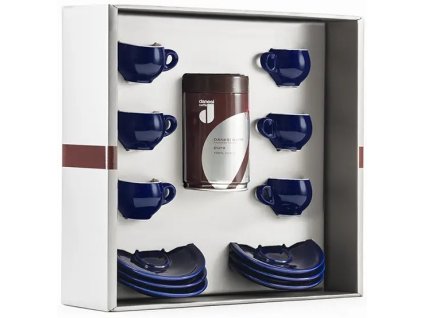 Danesi La Forma Sprint Cadeaupakket - Dark's Cassette Kava 250 g + 6 espressokopjes en 6 schoteltjes - blauw