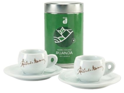 Danesi Duo Plus Set Green Ruanda Mletá - Darková Kazeta Mletá Káva 250 g + 2 šálky a 2 podšálky - bílá