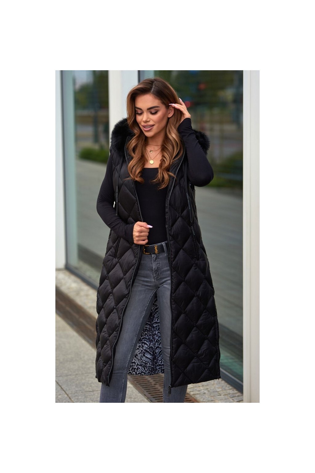 johana elegantni vesta prodlouzena delka cerna