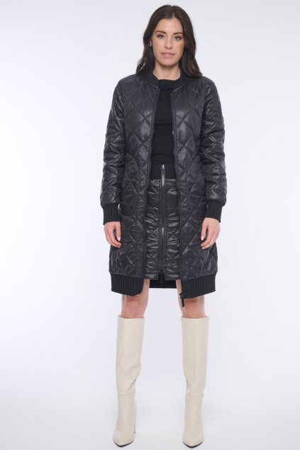 INFINITE 653-280D prošívaný dlouhý lehký bomber černý