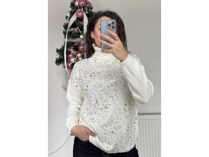 Biely sveter so zlatým vzorom NELA