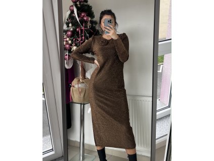 Trblietavé šaty LAR - hnedé