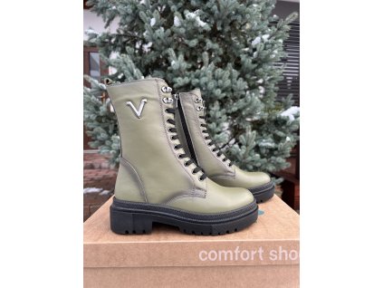 Členkové topánky BORA – zelené, kožené, zateplené