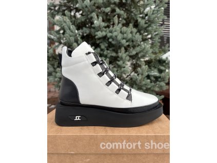 Dámske kožené topánky KLOP – bielo-čierne, zateplené, na platforme