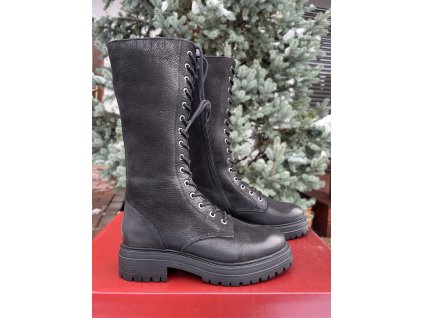 Dámske kožené čižmy ARYA – čierne, šnurovacie, s bočným zipsom