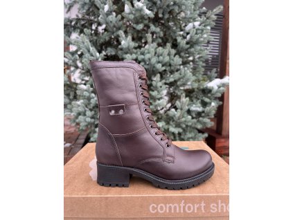 Dámske kožené čižmy KARA – hnedé, šnurovacie, s bočným zipsom