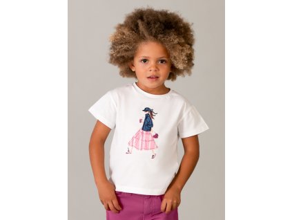 Dívčí bílé bavlněné tričko Mayoral s výšivkou