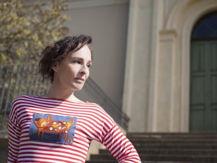 Červené pruhy s vlněným obrázkem