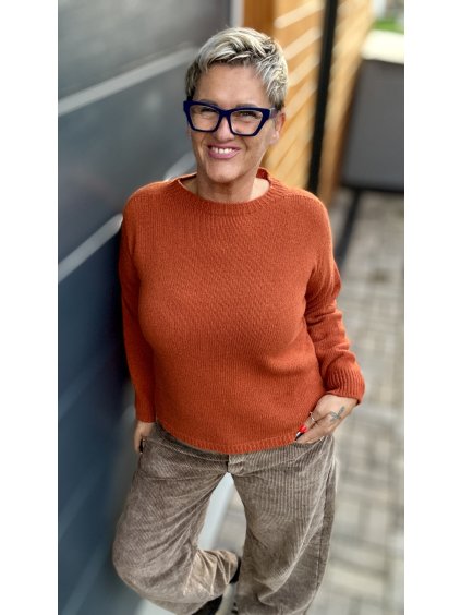 Hřejivý svetr s vlnou a kašmírem – skořicově oranžový