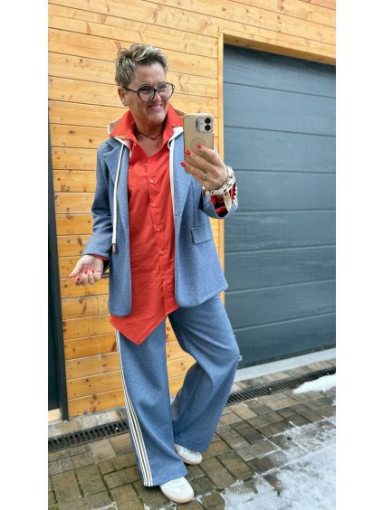 Tepláková souprava s lampasy a odnímatelnou kapucí