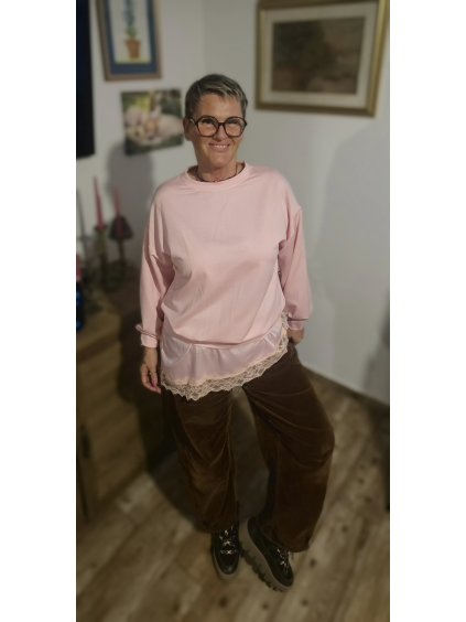 Mikina/triko 2v1 se saténovým lemem a krajkou