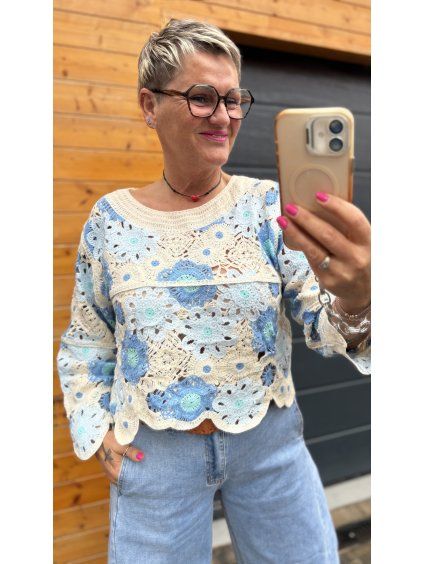 Háčkovaný květinový svetr BOHO SKY