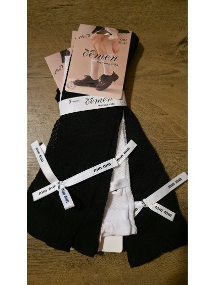 Dámské ponožky s mašličkou – set 3 párů (černá/bílá)