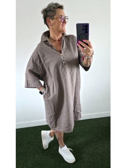 Lněné oversized šaty s límečkem
