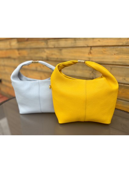 Elegantní kabelka z pravé kůže – žlutá / světle modrá
