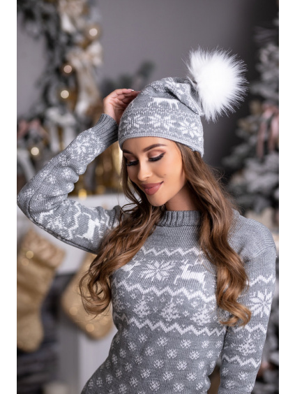 Dámska sivá vianočná čiapka CZ003