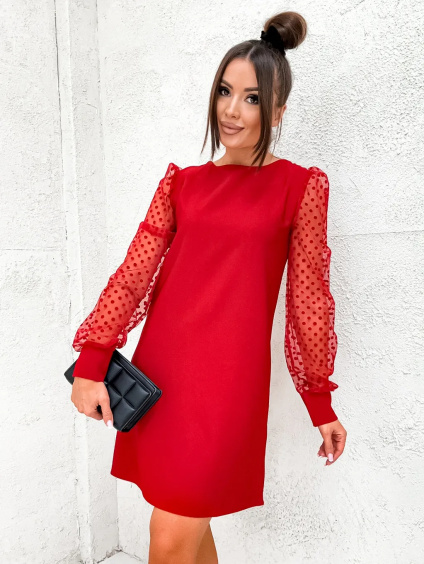 Červené šaty so šifónovými rukávmi SD8234CZ