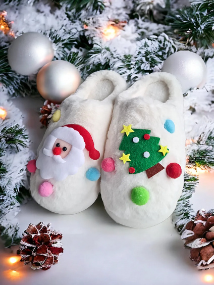 Dámske biele vianočné papuče s Mikulášom WS9037-9