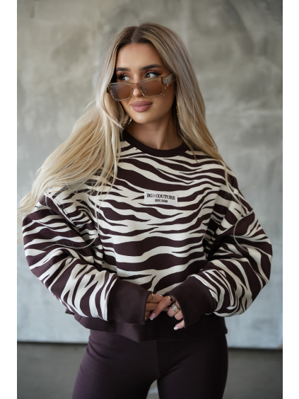 Dámska béžová crop top BG mikina so zebrím vzorom B117473