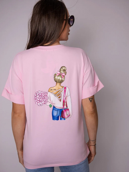 Dámske ružové tričko s potlačou na chrbte 98/22K-R