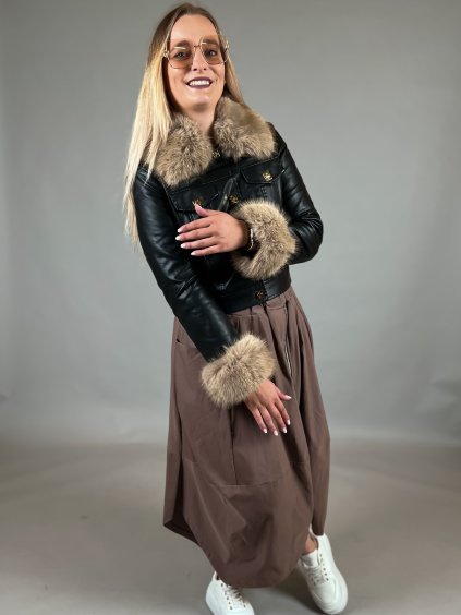 Koženková bunda s kožíškem GLASSI/ČERNÁ