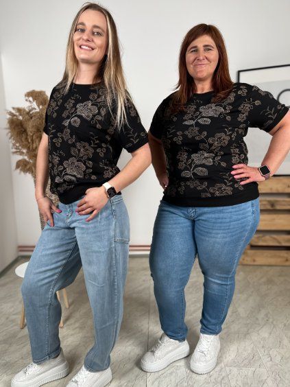 Tričko MEG FLOWERS/ČERNÁ