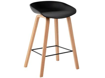 Fekete műanyag bárszék Somcasa Ruth 74 cm, fa talppal