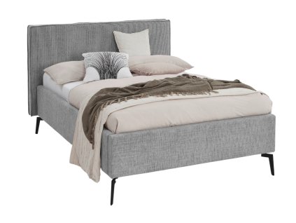 Világosszürke kárpitozott kétszemélyes ágy Meise Möbel Riva 140 x 200 cm ágyneműtartóval