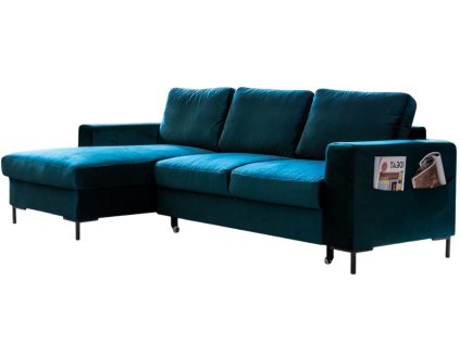 Petróleumkék bársony sarokkanapé Miuform Lofty Lilly 236 cm, balos