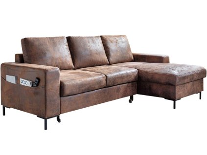 Barna bőrhatású sarokülőgarnitúra Miuform Lofty Lilly 236 cm, jobb oldali