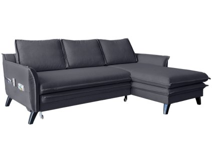 Antracitszürke kárpitozott, sarokba helyezhető, kihúzható Miuform Charming Charlie kanapé, 228 cm, jobb oldali