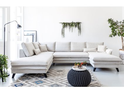 Miuform Charming Charlie bézs színű, kárpitozott, U alakú, balos sarokülőgarnitúra, 302 cm