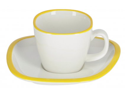 Kis fehér és sárga porcelán csésze és csészealj Kave Home Odalin