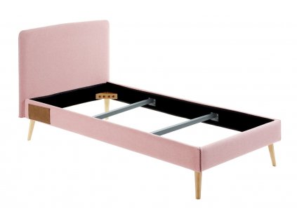 Rózsaszín szövet egyszemélyes ágy Kave Home Dyla 90 x 190 cm