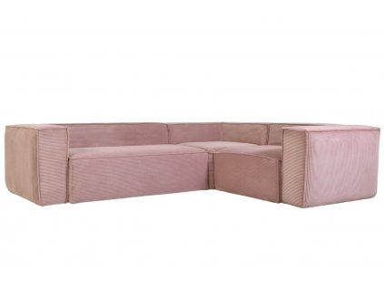 Rózsaszín kordbársony sarokkanapé Kave Home Block 290 cm, jobb