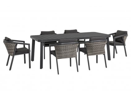 Fekete alumínium kerti étkezőasztal és hat szék Bizzotto Cordova