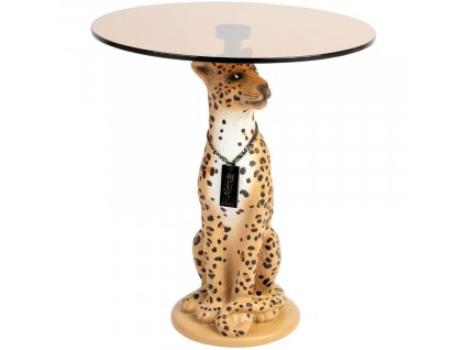 Barna oldalasztal Bold Monkey Proudly Crown Panther 40 cm üveglappal