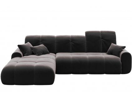 Sötétszürke bársony sarok kihajtható négyüléses kanapé DEVICHY Tous, bal 290 cm